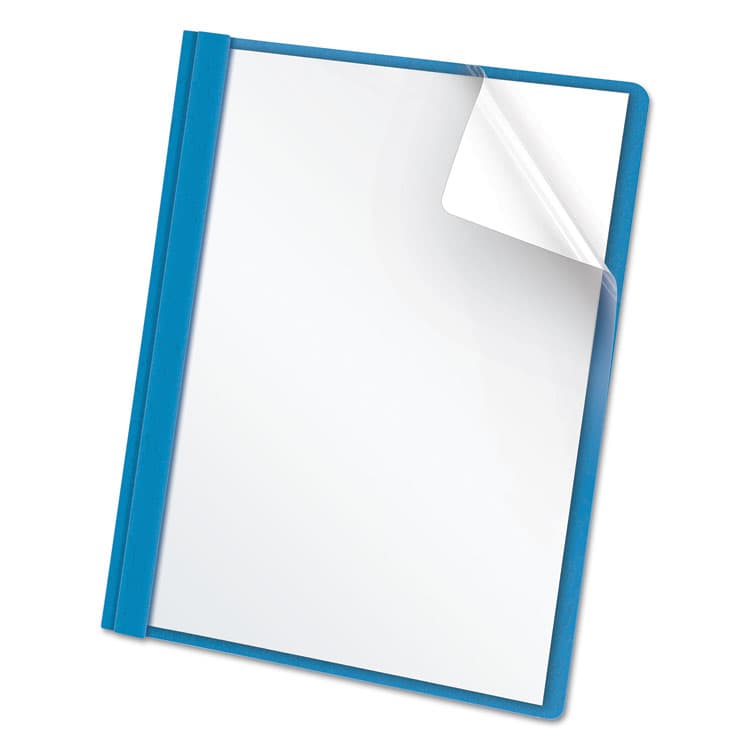 TOPS BUSINESS FORMS Clear Front Standard Grade Report Cover, Three-Prong Fastener, 0.5" Capacity, 8.5 x 11, Clear/Light Blue, 25/Box (OXF55801)