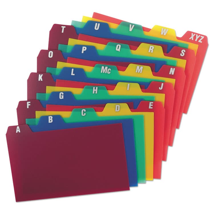 TOPS BUSINESS FORMS Durable Poly A-Z Card Guides, 1/5-Cut Top Tab, A to Z, 3 x 5, Assorted Colors, 25/Set (OXF73153) thumbnail 2