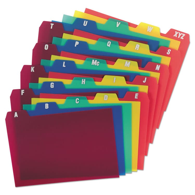 TOPS BUSINESS FORMS Durable Poly A-Z Card Guides, 1/5-Cut Top Tab, A to Z, 4 x 6, Assorted Colors, 25/Set (OXF73154) thumbnail 2