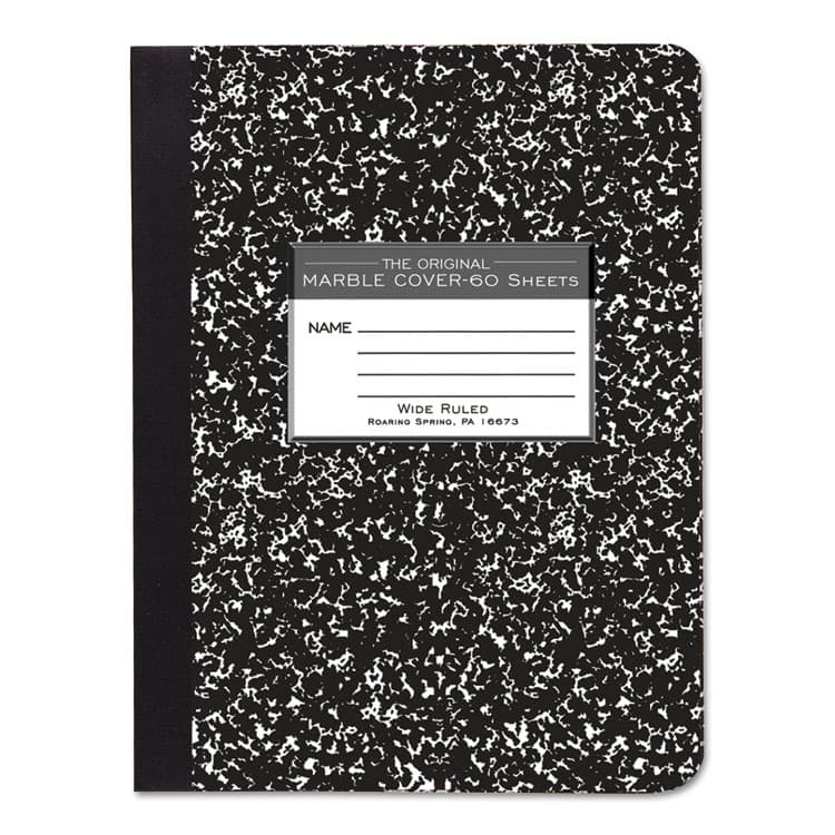 ROARING SPRING PAPER PRODUCTS Marble Cover Composition Book, Wide/Legal Rule, Black Marble Cover, (60) 9.75 x 7.5 Sheets (ROA77222)