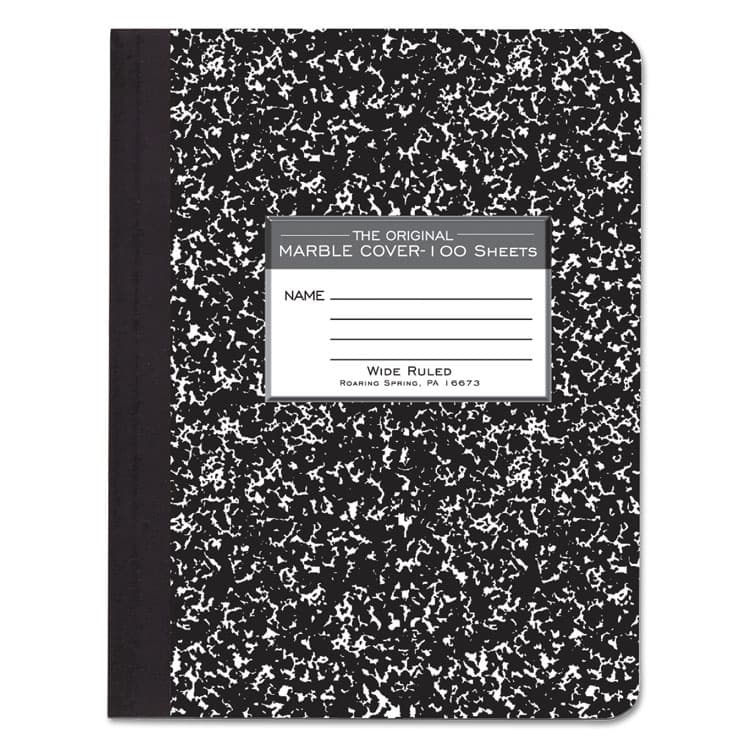ROARING SPRING PAPER PRODUCTS Marble Cover Composition Book, Wide/Legal Rule, Black Marble Cover, (100) 9.75 x 7.5 Sheets (ROA77230)