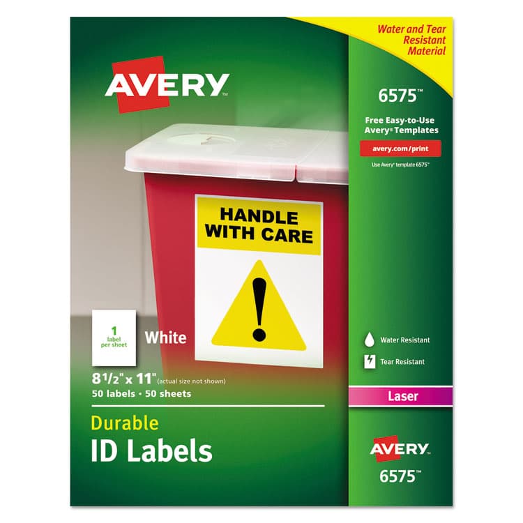 AVERY PRODUCTS CORPORATION Durable Permanent ID Labels with TrueBlock Technology, Laser Printers, 8.5 x 11, White, 50/Pack (AVE6575)
