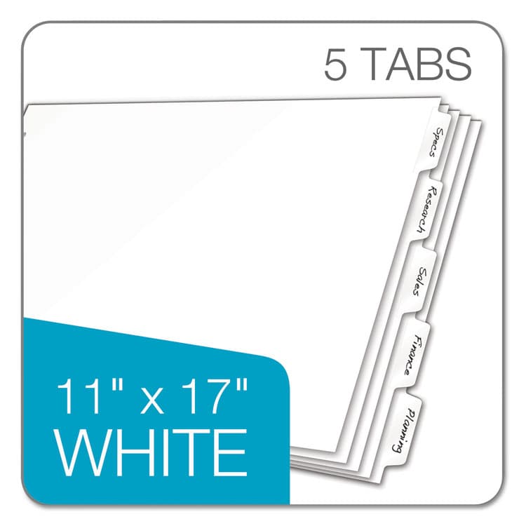 CARDINAL BRANDS . Write 'n Erase Tabloid Index Dividers, 5-Tab, 11 x 17, White, 1 Set (CRD84270) thumbnail 3