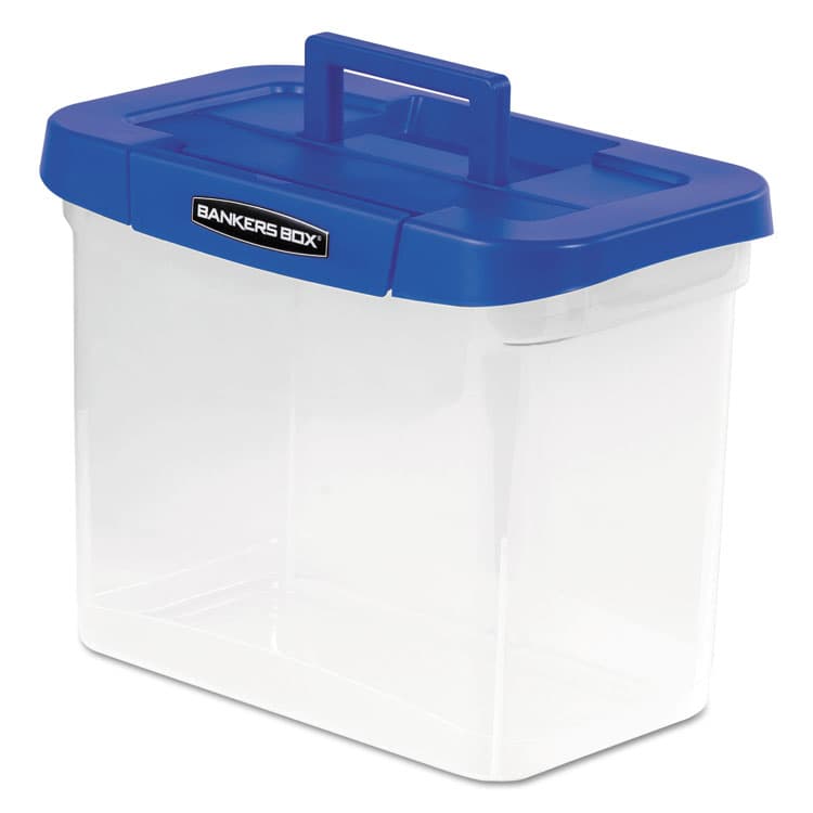 FELLOWES MFG. CO. Heavy-Duty Portable File Box, Letter Files, 14.25" x 8.63" x 11.06", Clear/Blue (FEL0086301) thumbnail 2