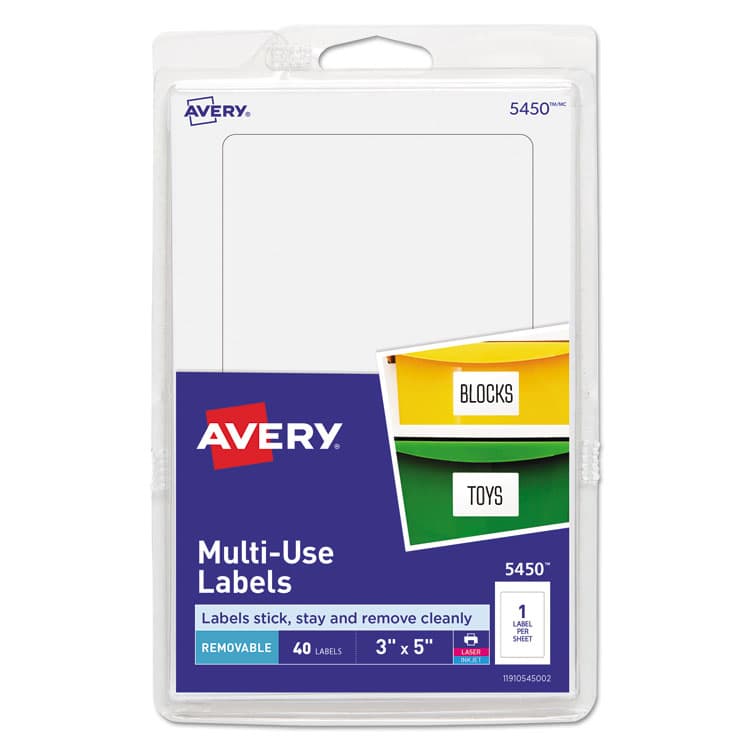 AVERY PRODUCTS CORPORATION Removable Multi-Use Labels, Inkjet/Laser Printers, 3 x 5, White, 40/Pack, (5450) (AVE05450)