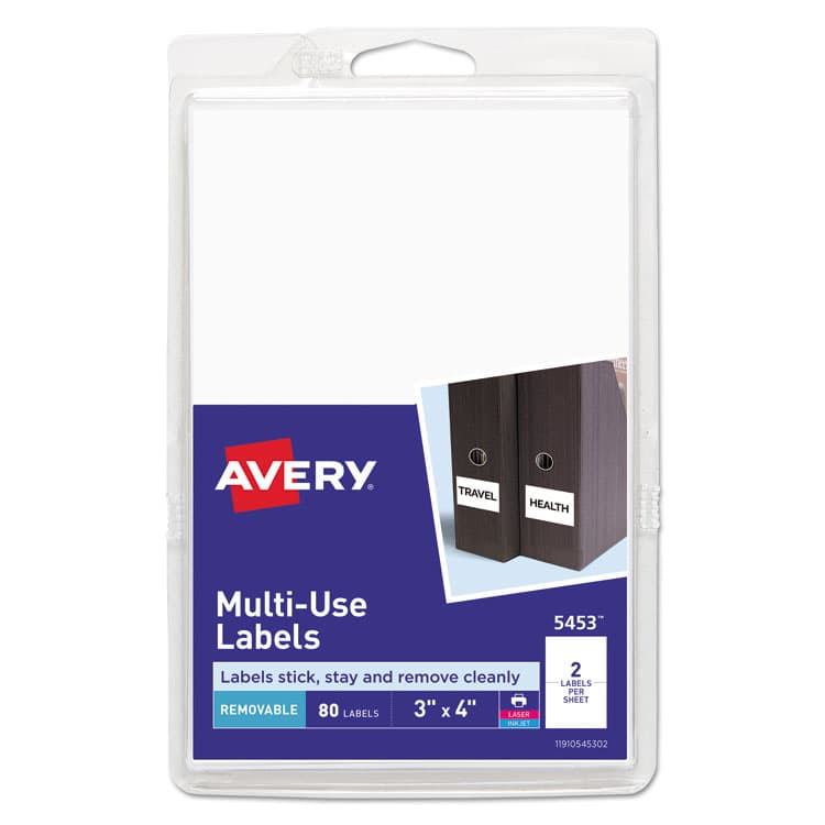 AVERY PRODUCTS CORPORATION Removable Multi-Use Labels, Inkjet/Laser Printers, 3 x 4, White, 2/Sheet, 40 Sheets/Pack, (5453) (AVE05453)