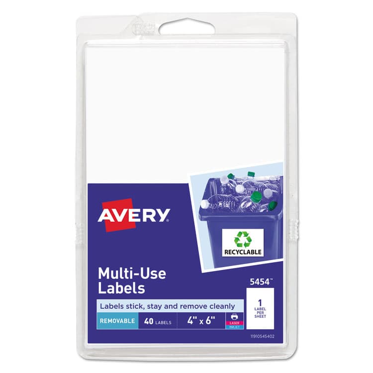 AVERY PRODUCTS CORPORATION Removable Multi-Use Labels, Inkjet/Laser Printers, 4 x 6, White, 40/Pack, (5454) (AVE05454)