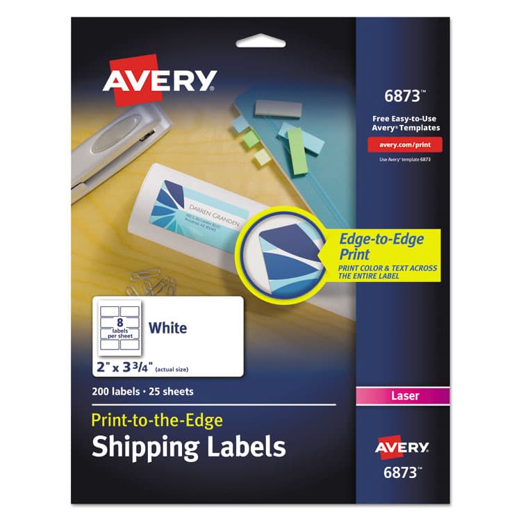 AVERY PRODUCTS CORPORATION Vibrant Laser Color-Print Labels w/ Sure Feed, 2 x 3.75, White, 200/PK (AVE6873)