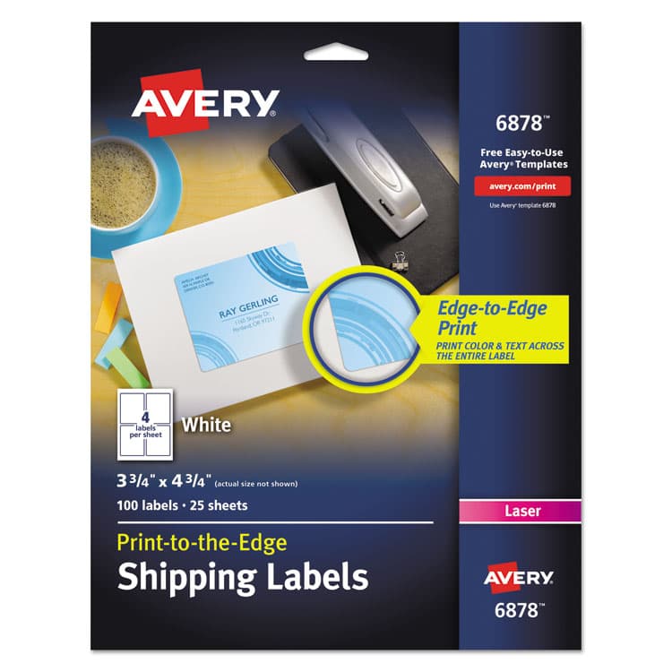 AVERY PRODUCTS CORPORATION Vibrant Laser Color-Print Labels w/ Sure Feed, 3.75 x 4.75, White, 100/PK (AVE6878)