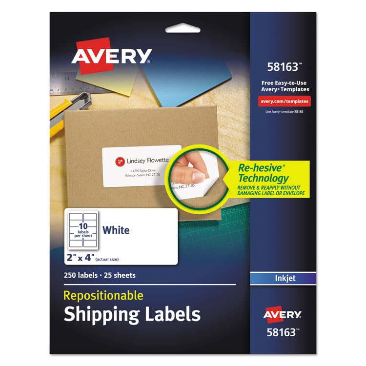 AVERY PRODUCTS CORPORATION Repositionable Address Labels w/Sure Feed, Inkjet/Laser, 2 x 4, White, 250/Box (AVE58163)
