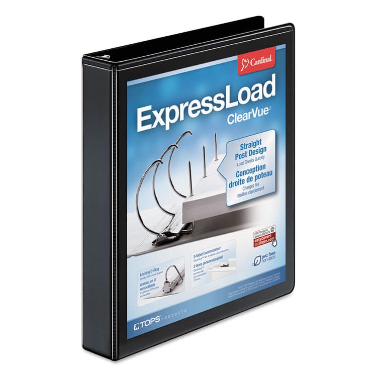 CARDINAL BRANDS . ExpressLoad ClearVue Locking D-Ring Binder, 3 Rings, 1.5" Capacity, 11 x 8.5, Black (CRD49111)