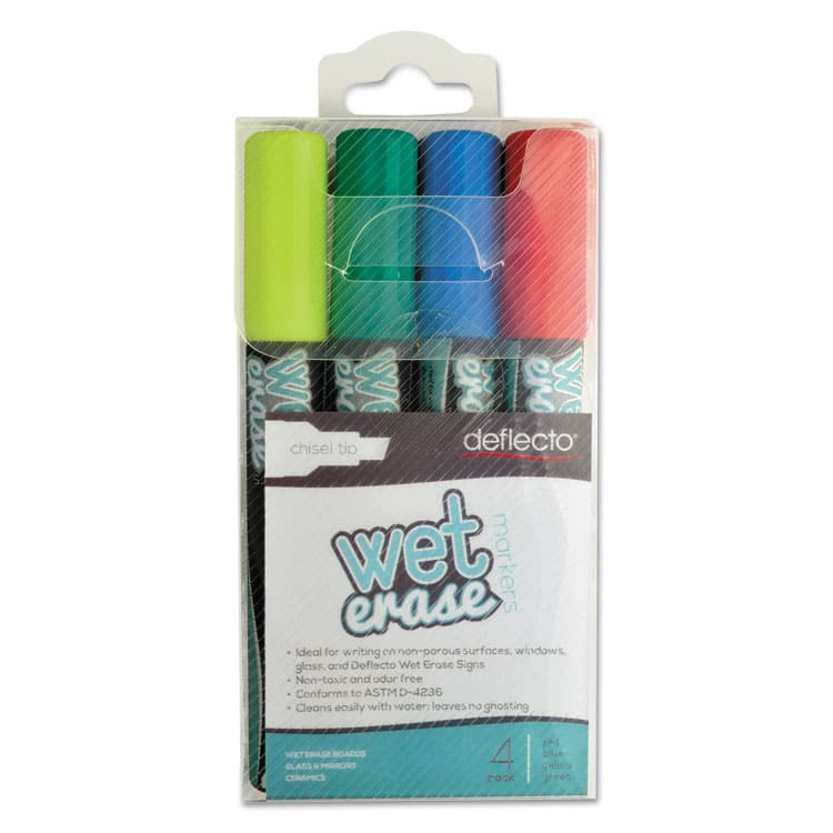 DEFLECTO CORPORATION Wet Erase Markers, Medium Chisel Tip, Assorted Colors, 4/Pack (DEFSMA510V4)