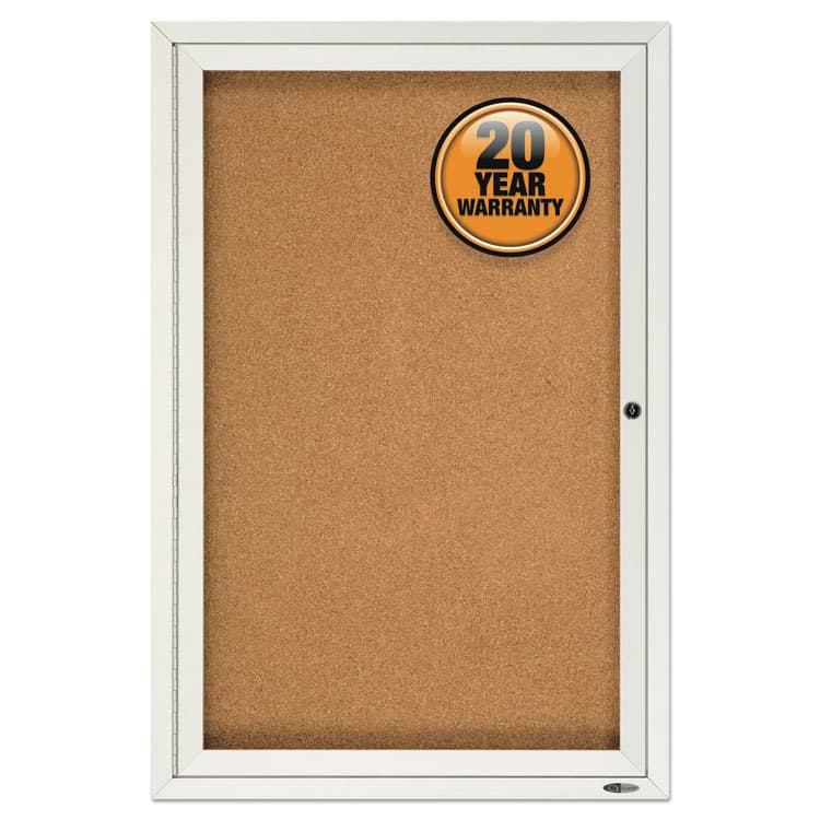 ACCO BRANDS, . Enclosed Indoor Cork Bulletin Board with One Hinged Door, 24" x 36", Tan Surface, Satin Aluminum Frame (QRT2363)