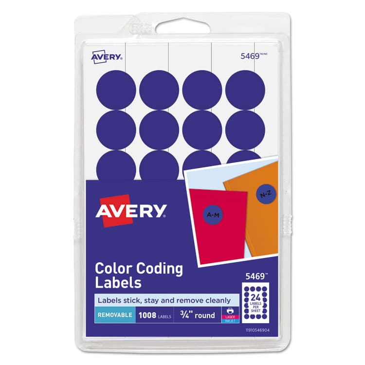 AVERY PRODUCTS CORPORATION Printable Self-Adhesive Removable Color-Coding Labels, 0.75" dia, Dark Blue, 24/Sheet, 42 Sheets/Pack, (5469) (AVE05469)