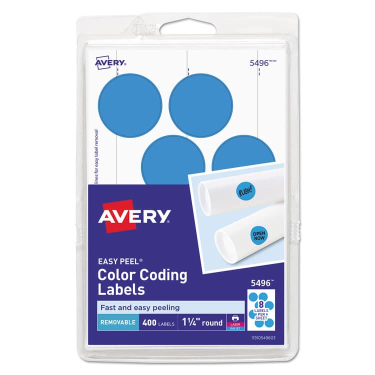 AVERY PRODUCTS CORPORATION Printable Self-Adhesive Removable Color-Coding Labels, 1.25" dia, Light Blue, 8/Sheet, 50 Sheets/Pack, (5496) (AVE05496)