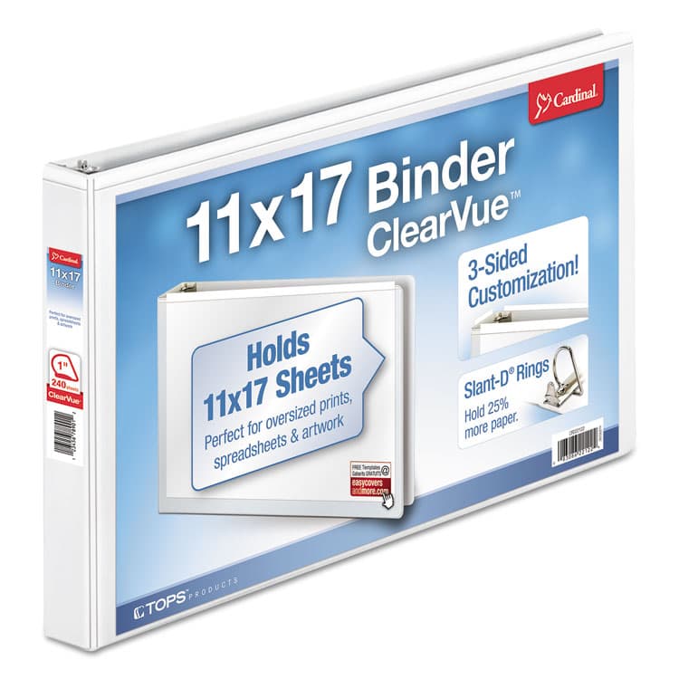 CARDINAL BRANDS . ClearVue Slant-D Ring Binder, 3 Rings, 1" Capacity, 11 x 17, White (CRD22112)