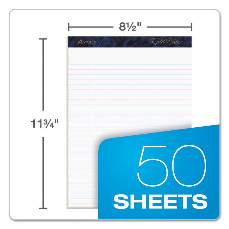 AMPAD/DIV. OF AMERCN PD&PPR Gold Fibre Quality Writing Pads, Wide/Legal Rule, (50) White 8.5 x 11 Sheets, Dozen (TOP20070) thumbnail 2