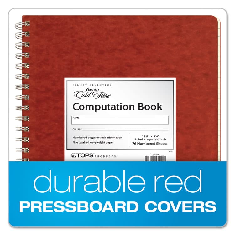 AMPAD/DIV. OF AMERCN PD&PPR Computation Book, Quadrille Rule (4 sq/in), Red Cover, (76) 11.75 x 9.38 Sheets (TOP22157) thumbnail 2