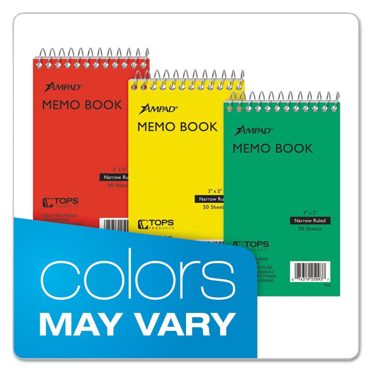 AMPAD/DIV. OF AMERCN PD&PPR Memo Pads, Randomly Assorted Cover Colors, Narrow Rule, (50) White 3 x 5 Sheets (TOP25093) thumbnail 4