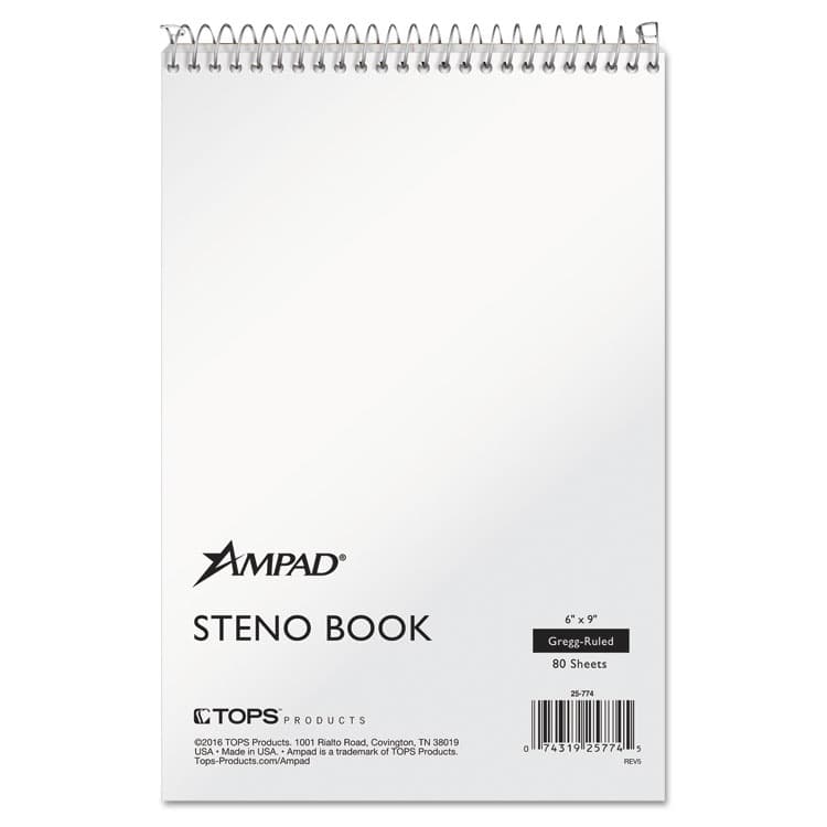 AMPAD/DIV. OF AMERCN PD&PPR Steno Pads, Tan Cover, Gregg Rule, (80) White 6 x 9 Sheets (TOP25774)