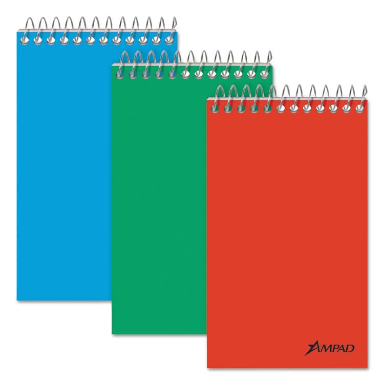 AMPAD/DIV. OF AMERCN PD&PPR Memo Pads, Assorted Cover Colors, Narrow Rule, (60) White 3 x 5 Sheets, 3/Pack (TOP45093)