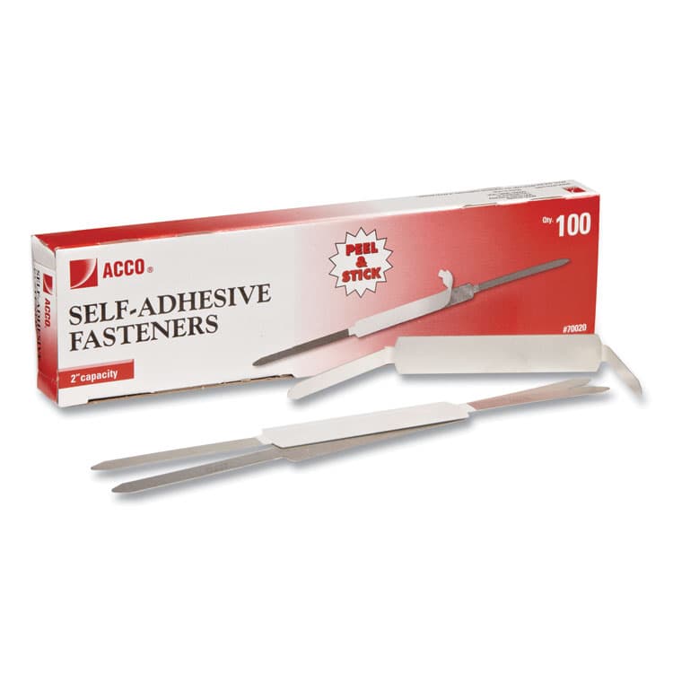 ACCO BRANDS, . Self-Adhesive Two-Prong Paper Fastener Bases, 2" Capacity, 2.75" Center to Center, Matte Steel, 100/Box (ACC70020)