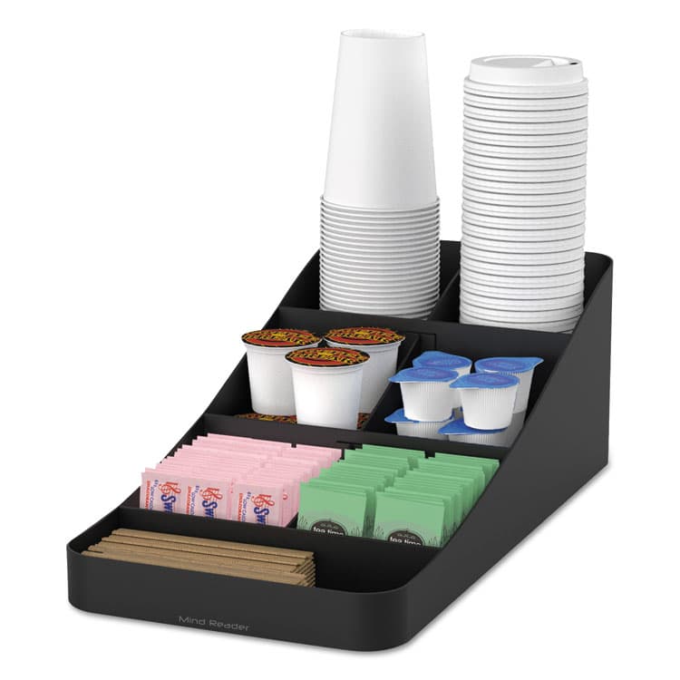 EMS MIND READER LLC Trove Seven-Compartment Coffee Condiment Organizer, 7.75 x 16 x 5.25, Black (EMSCOMP7BLK) thumbnail 2