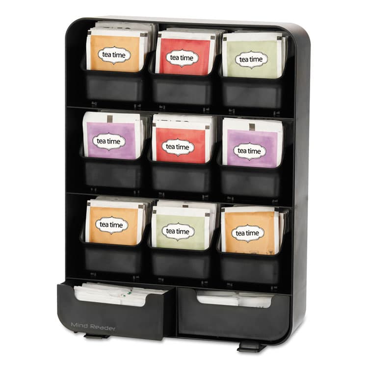 EMS MIND READER LLC Baggy Nine-Drawer Tea Bag and Accessory Holder, 10.24 x 4.33 x 13.11, Black (EMSTBORGBLK) thumbnail 2