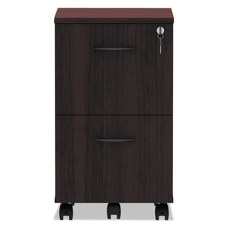 ALERA Alera Valencia Series Mobile Pedestal, Left or Right, 2 Legal/Letter-Size File Drawers, Mahogany, 15.38" x 20" x 26.63" (ALEVA582816MY) thumbnail 2