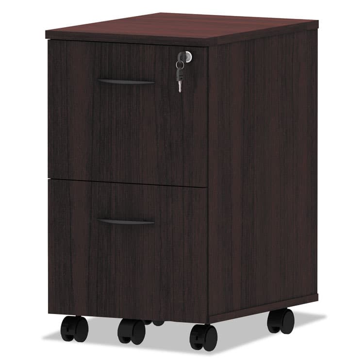 ALERA Alera Valencia Series Mobile Pedestal, Left or Right, 2 Legal/Letter-Size File Drawers, Mahogany, 15.38" x 20" x 26.63" (ALEVA582816MY) thumbnail 3