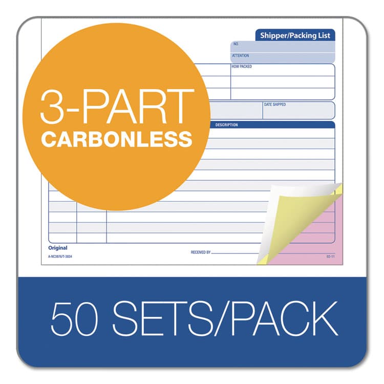 TOPS BUSINESS FORMS Triplicate Snap-Off Shipper/Packing List, Three-Part Carbonless, 8.5 x 7, 50 Forms Total (TOP3834) thumbnail 3
