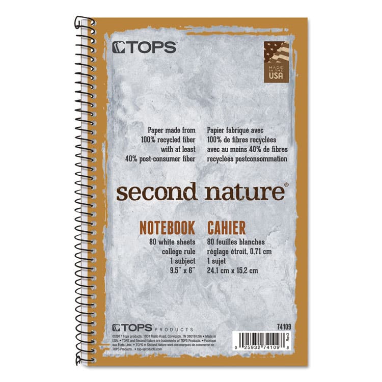 TOPS BUSINESS FORMS Second Nature Single Subject Wirebound Notebooks, Medium/College Rule, Light Blue Cover, (80) 9.5 x 6 Sheets (TOP74109)