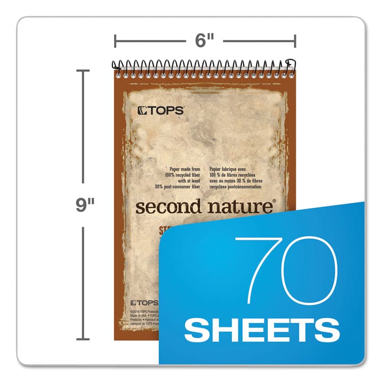 TOPS BUSINESS FORMS Second Nature Recycled Notepads, Brown Cover, Gregg Rule, (70) White 6 x 9 Sheets (TOP74690) thumbnail 2