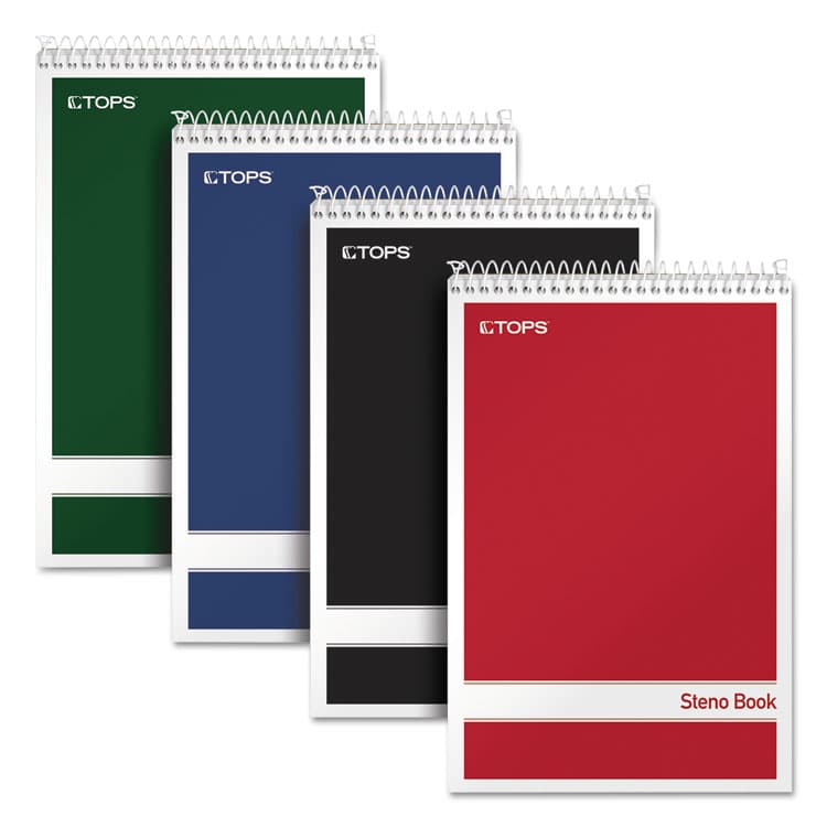 TOPS BUSINESS FORMS Steno Pad with Assorted Color Covers, Assorted Cover Colors, Gregg Rule, (80) White 6 x 9 Sheets, 4/Pack (TOP80220)