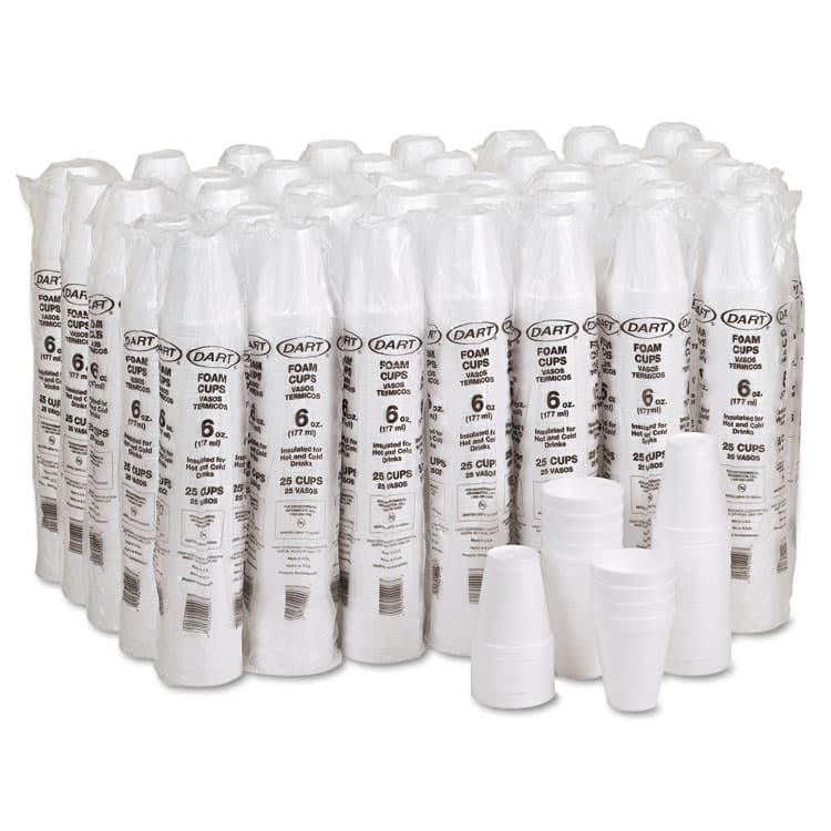 DART Foam Drink Cups, 6 oz, White, 25/Bag, 40 Bags/Carton (DCC6J6) thumbnail 3