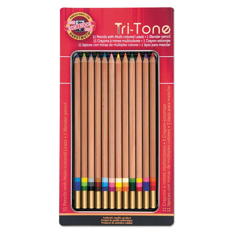 CHARTPAK/PICKETT Tri-Tone Color Pencils, 3.8 mm, Assorted Tri-Tone Lead Colors, Tan Barrel, Dozen (KOHFA33TIN12BC)
