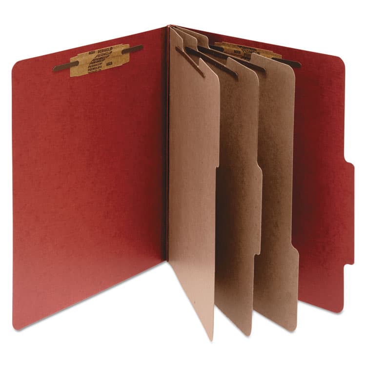 ACCO BRANDS, . Pressboard Classification Folders, 2/5-Cut Tab, Expands 4", 3 Dividers, 8 Fasteners, Legal Size, Earth Red, 10/Box (ACC16038)
