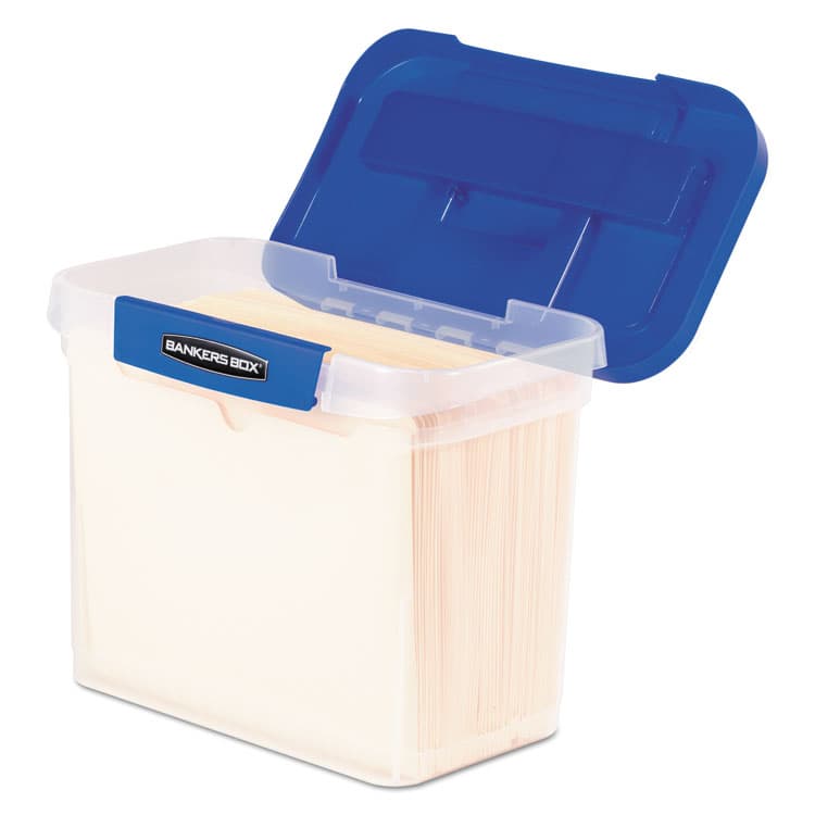 FELLOWES MFG. CO. Heavy-Duty Portable File Box, Letter Files, 14.25" x 8.63" x 11.06", Clear/Blue (FEL0086301) thumbnail 3