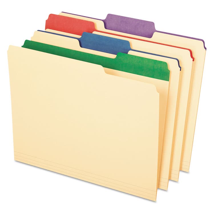 TOPS BUSINESS FORMS Color Tab File Folders, 1/3-Cut Tabs: Assorted, Letter Size, 0.75" Expansion, Manila, 50/Box (PFX84101)
