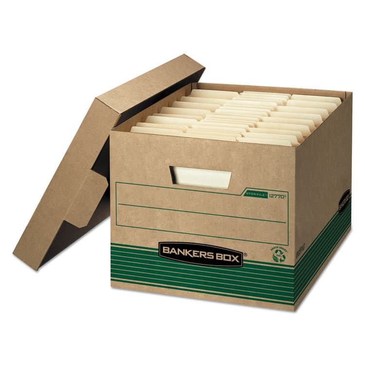 FELLOWES MFG. CO. STOR/FILE Medium-Duty 100% Recycled Storage Boxes, Letter/Legal Files, 12" x 16.25" x 10.5", Kraft, 20/Carton (FEL1277008)