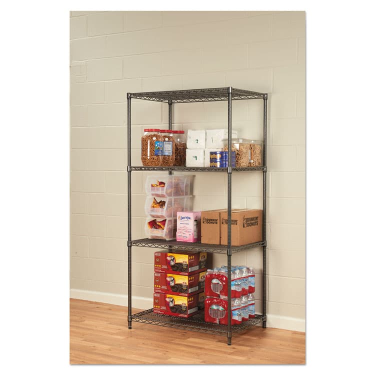 ALERA Wire Shelving Starter Kit, Four-Shelf, 36w x 24d x 72h, Black Anthracite (ALESW503624BA) thumbnail 4