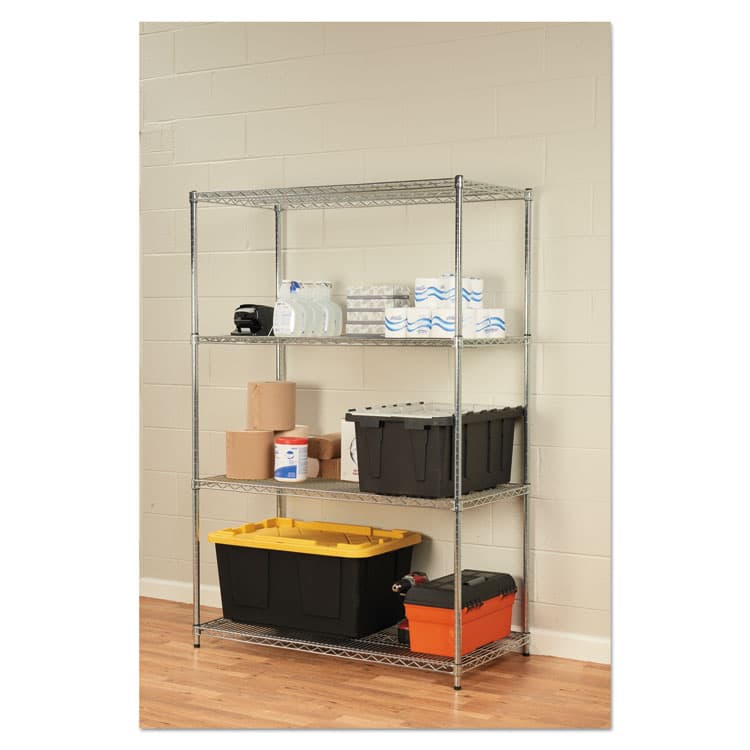 ALERA NSF Certified Industrial Four-Shelf Wire Shelving Kit, 48w x 24d x 72h, Silver (ALESW504824SR) thumbnail 4