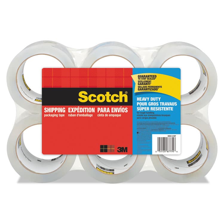 3M/COMMERCIAL TAPE DIV. 3850 Heavy-Duty Packaging Tape, 3" Core, 1.88" x 54.6 yds, Clear, 6/Pack (MMM38506)