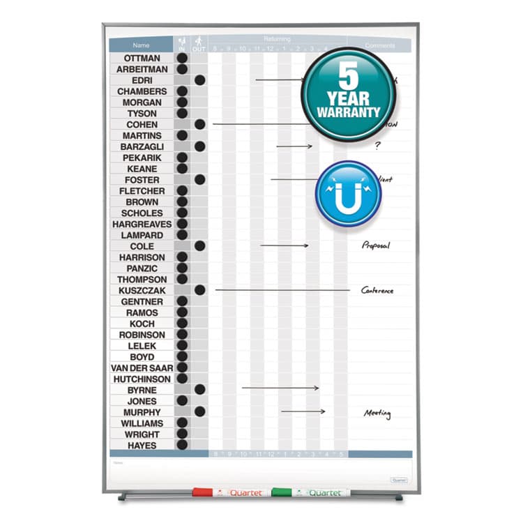 QUARTET MFG. Matrix Employee In/Out Board, Vertical, 36-Person Tracking, 34" x 23", White Surface, Satin Aluminum Frame (QRT33705) thumbnail 2