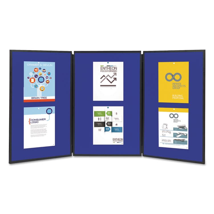 QUARTET MFG. Show-It! Three-Panel Display System, 72" x 36", Blue/Gray Surface, Black PVC Frame (QRTSB93513Q) thumbnail 2