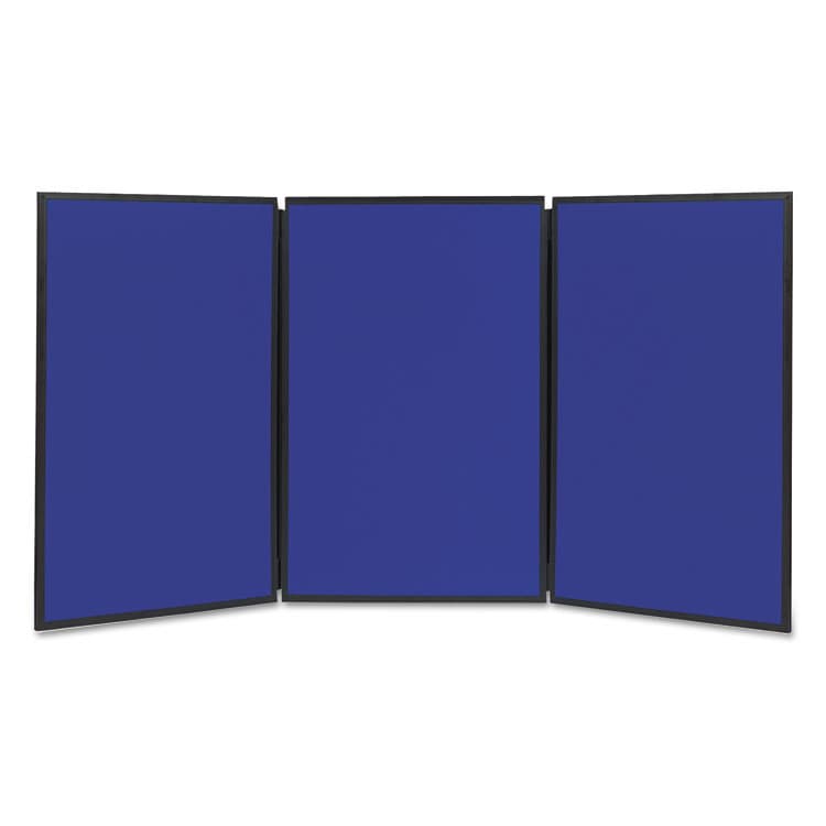 QUARTET MFG. Show-It! Three-Panel Display System, 72" x 36", Blue/Gray Surface, Black PVC Frame (QRTSB93513Q)
