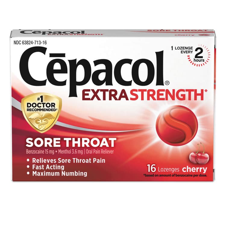 RECKITT BENCKISER Extra Strength Sore Throat Lozenges, Cherry, 16/Box, 24 Boxes/Carton (RAC71016CT)