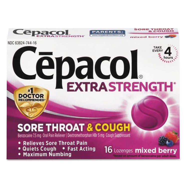 RECKITT BENCKISER Extra Strength Sore Throat and Cough Lozenges, Mixed Berry, 16 Lozenges (RAC74016)