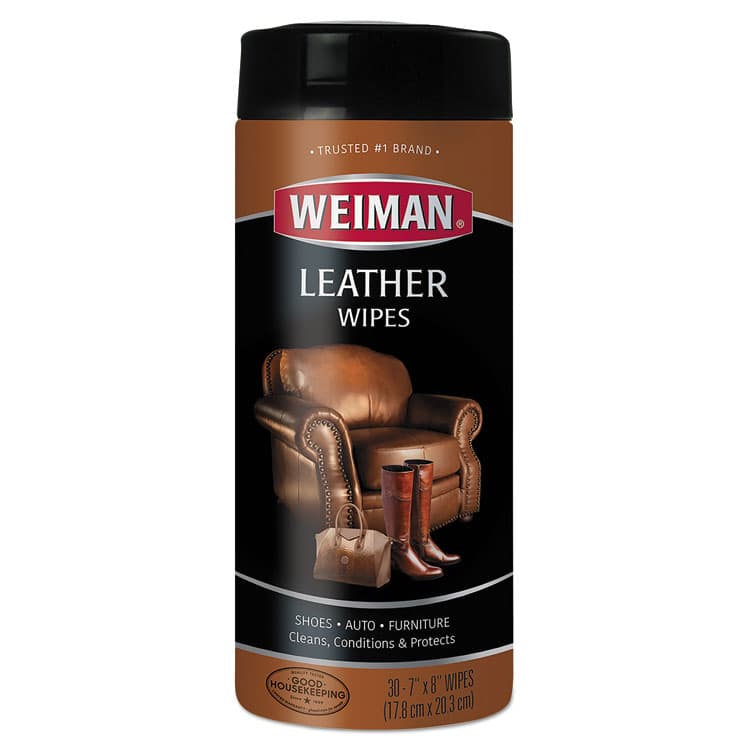 WEIMAN Leather Wipes, 1-Ply, 7 x 8, White, 30/Canister, 4 Canisters/Carton (WMN91CT)