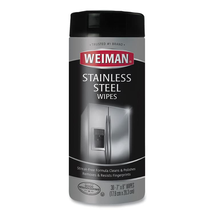 WEIMAN Stainless Steel Wipes, 1-Ply, 7 x 8, White, 30/Canister (WMN92)